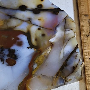 Polka dot agate AKA blue ice agate slab. 4 7/8" x 5 1/2" x 1/4" 7.9oz. - Picture 1 of 21