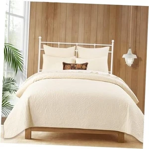 100% Cotton Quilt Set - Cream Quilt, Lightweight Comforter, Bedspread - Picture 1 of 6