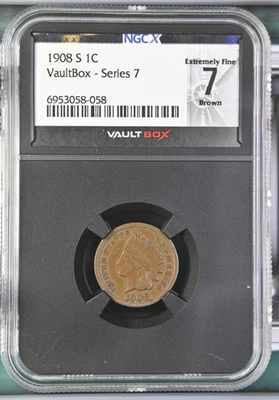 1908-S Indian Head Cent – NGC VF 7 (40) BN – Key Date – VaultBox Series 7 - Image 1 of 2
