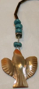 Vintage Spiny Oyster Bird MOP Pendant with Turquoise Accents 1" - Picture 1 of 16