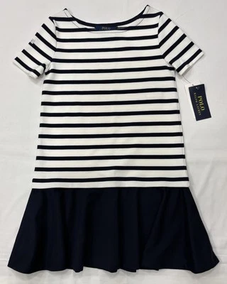 Polo Ralph Lauren Girls Striped Stretch Ponte Dress Blue White Size S 7 New NWT - Image 1 of 4