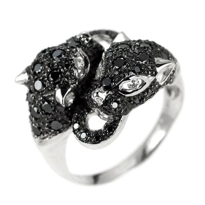Pt900 black diamond ring 0.93ct d0.07ct animal - Auth free shipping from Japan-  - Image 1 of 4