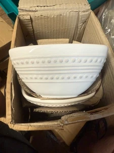 American Atelier weiß geprägte Schalen - 3er Set quadratisch Bianca gepunktetes Steinzeug - Bild 1 von 4