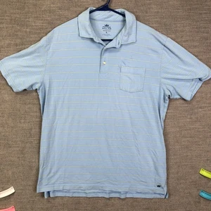 Peter Millar Polo Shirt Mens Large Blue Seaside Wash Striped Pocket Golf Casual - Picture 1 of 7