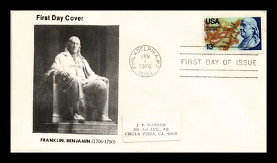 DR JIM STAMPS US BENJAMIN FRANKLIN USA BICENTENNIAL FDC SCOTT 1690 COVER - Image 1 of 2