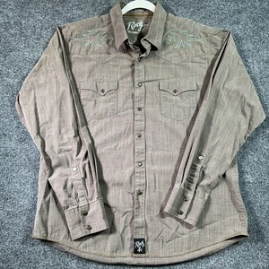 Wrangler Rock 47 Hemd XL braun Perlen Druckknopf Flügel Stickerei Western Rodeo Cowboy - Bild 1 von 12