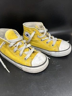 匡威 Converse Chuck Taylor All Star Youth 尺码 8 黄色高帮运动鞋 #768999F 二手 — 第 1/4 张图片