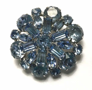 Broche prendedor Eisenberg redondo azul estrás cristal años 50 - Imagen 1 de 2