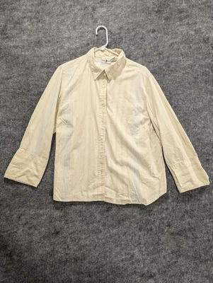 Camisa top amarilla a rayas con botones manga larga Duck Head para mujer talla grande XL Foto 1 de 4