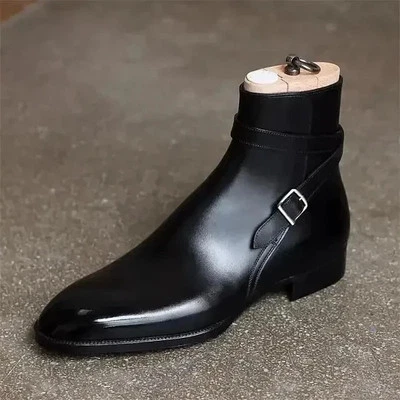 New Handmade Men's Jodhpurs Black Cowhide Leather Ankle High Dress Formal Boots - Image 1 of 4