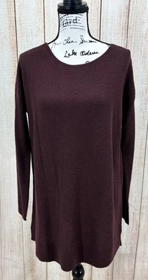 J Jill Merino Wool Sweater Tunic Size Small Burgundy Washable Long Sleeve Knit - Image 1 of 4