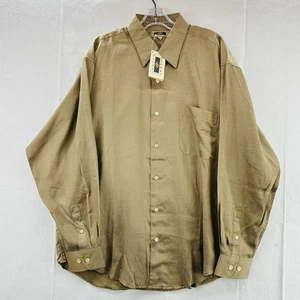 Joseph Abboud hellbraun Seide & Baumwolle Langarm Herrenhemd LARGE neu mit Etikett - Bild 1 von 16