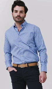Peter Millar Hemd mit Knopfleiste Gr. XL Kragen blau kariert Wilson Stretch reif - Bild 1 von 9