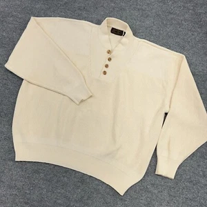 Vintage Eddie Bauer Sweater Mens XL Cream Cotton Knit Henley Oversized Fisherman - Picture 1 of 8
