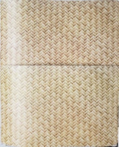 SET OF 2 SAME PLASTIC PLACEMATS w/cork back(11"x17") GOLDEN WOVEN WOOD DESIGN,KR - Picture 1 of 13