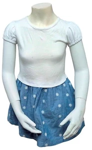 GAP Kids Girls White Blue Flowers Cotton Short Sleeve Dress MRRP £16.99 - Picture 1 of 3