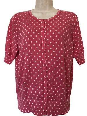 Ann Taylor XLarge cardigan sweater pink white polka dot thin knit short sleeve - Изображение 1 из 4