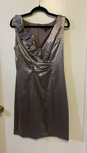 Collection Dress Barn Cocktail Dress Womens 12 Metallic Pewter Ruffle Sleeveless - Picture 1 of 15
