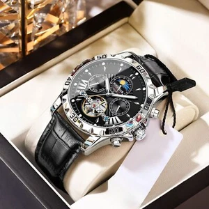 Orologio da polso uomo automatico meccanico in pelle impermeabile luminoso data - Foto 1 di 14
