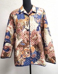 Chaqueta acolchada Alfred Dunner (16) floral multicolor. Botón hacia arriba. 100% seda. - Imagen 1 de 5