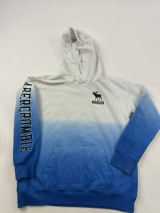 Abercrombie Kids Hoodie Sweatshirt Size 13/14 Blue White Ambre Poop Pullover - Picture 1 of 7