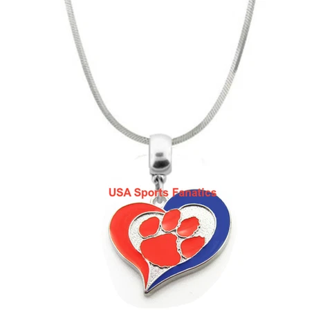 NCAA -  Clemson Tigers Heart Swirl Logo Pendant Necklace On A 925 Snake Chain Cover