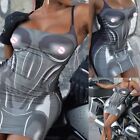 iEFiEL Women 3D Body Print Bodycon Dress Adjustable Shoulder Straps Mini Dress
