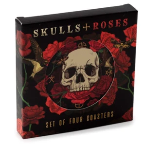 SKULLS & ROSES Totenkopf Rosen Skulls & Roses Skelett UNTERSETZER 4er Set - Bild 1 von 6