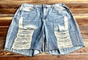 Pantalones Cortos de Jean SHEIN Plus Lavado Ligero 40' Cintura Envejecida Talla 3XL - Imagen 1 de 14