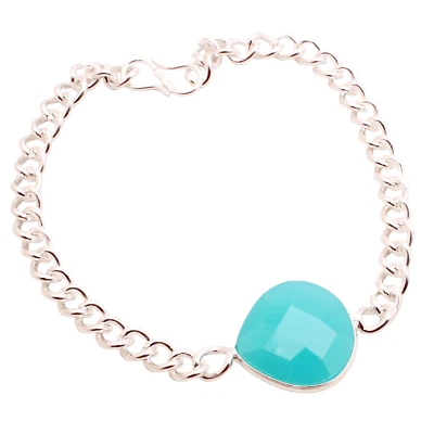 Bracciale In Pietra Preziosa Calcedonio Placcato Argento Fatti A Mano Regalo 9 G - Immagine 1 di 3