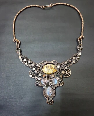Cuadro Jaspe Gema Collar Envuelto Alambre Cobre Collar Ajustable Collar Foto 1 de 4