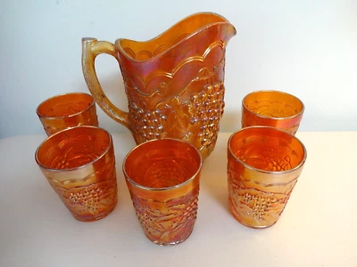 IMPERIAL GLASS CO Jarra de uvas de caléndula de carnaval texturizada y juego de 5 vasos Foto 1 de 4