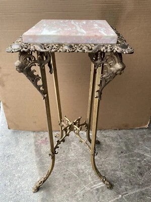 VICTORIAN BRASS AND MARBLE FIGURAL STAND TABLE - Image 1 of 4