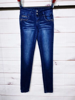 Amethyst Womens Juniors Skinny Jeans Size 1 Regular Blue Embroidered 5 Pockets - Image 1 of 4