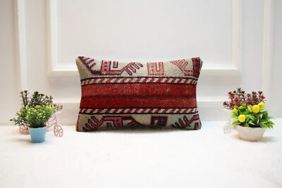 Red Colors Vintage Rug Pillow, Patchwork Design Rug Pillow, Home Design Rug - Image 1 of 4