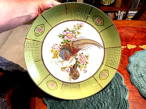Piatto servizio vintage 16" porcellana fagiano giapponese, dorato, caricatore - Foto 1 di 12