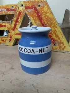 t g green cornishware blue white small COCOA-NUT storage jar vintage old 12.5cm - Picture 1 of 5