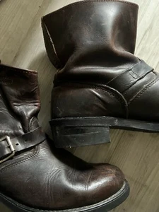 Frye Engineer Leather Biker Boots Gaucho Brown Short Unisex Men’s size 9 vintage - Picture 1 of 9