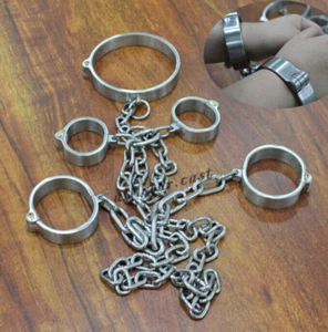 Schwere Edelstahl Fesseln Bondage Hals Handgelenk Fußfesseln Handschellen Fesseln - Bild 1 von 37