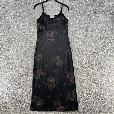 VTG 90s Hairspray Dress Women Medium Black Velvet Dragon Print Side Slit Maxi - Image 1 of 4