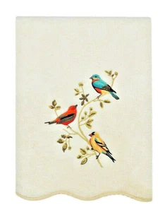 Avanti Premier Songbirds Bath Towel Embroidered Ivory Guest Bathroom 100% Cotton - Picture 1 of 12