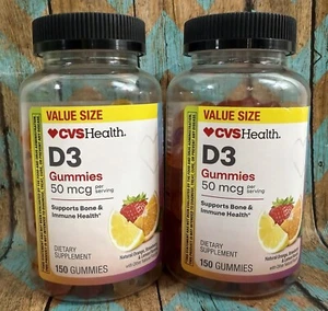 2) CVS Health D3 Gummies 50mcg Bone & Immune Health 150Ct x2 Each Exp 03/2026 - Picture 1 of 6