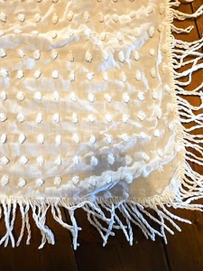 Vintage White Chenille Bedspread 1950s Twin Polka Dot Needs Repair - Picture 1 of 6