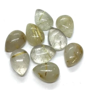 Natural Golden Rutile Flat Back Pear AAA Loose Gemstone For Assorted Jewelry - Picture 1 of 8
