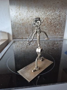 Decorative Metal Tennis Player Figurine Made From Nuts Etc - Picture 1 of 13