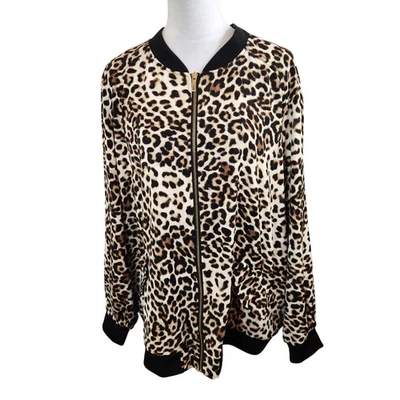 Chaqueta Bomber Susan Graver Estampado Leopardo Para Mujer 3X Cremallera Frontal Prendas Exteriores Informales Foto 1 de 4