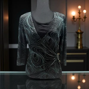 VTG Notations Top Womens Glitter PM Black Velour Velvet Short Sleeve Whimsy Goth - Picture 1 of 10