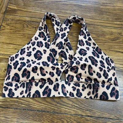FABLETICS Tan Black Leopard On-The-Go Midi Active Workout Gym Sports Bra Size XL - Image 1 of 4