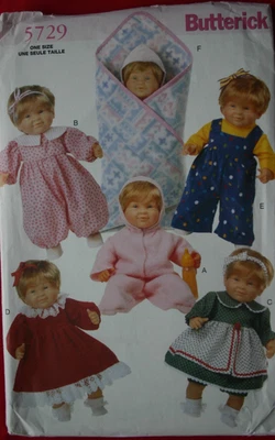 "Patrón de costura Butterick 5729 para ropa de muñeca corte talla única de 14"-18""" Foto 1 de 2