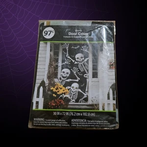 Cubierta de puerta esqueleto 30" x 72" espeluznante decoración de Halloween - Imagen 1 de 2